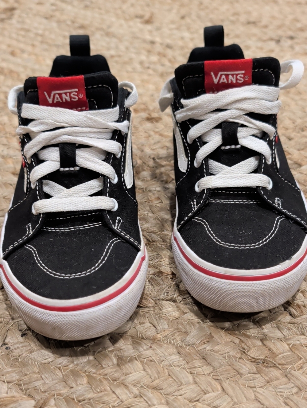 Vans Kids Black, White & Red High-Top Skate Sneakers